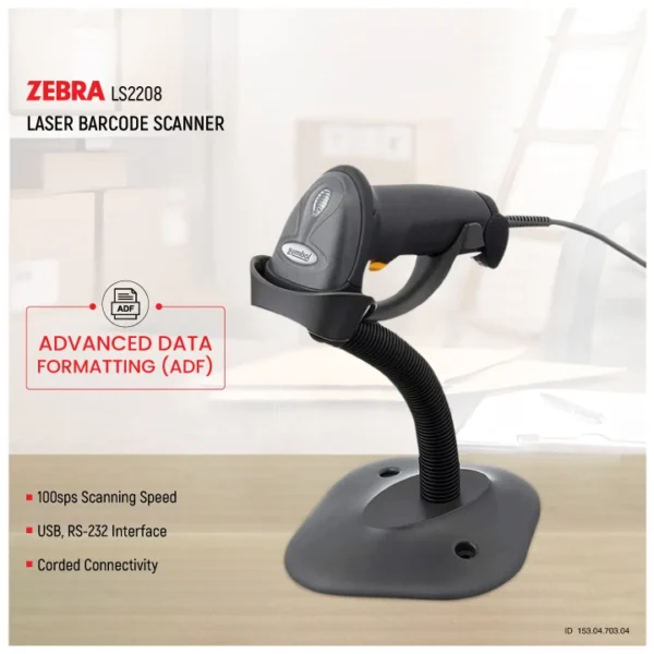 Zebra LS2208 Single Line Laser Barcode Scanner with Stand - Image 4